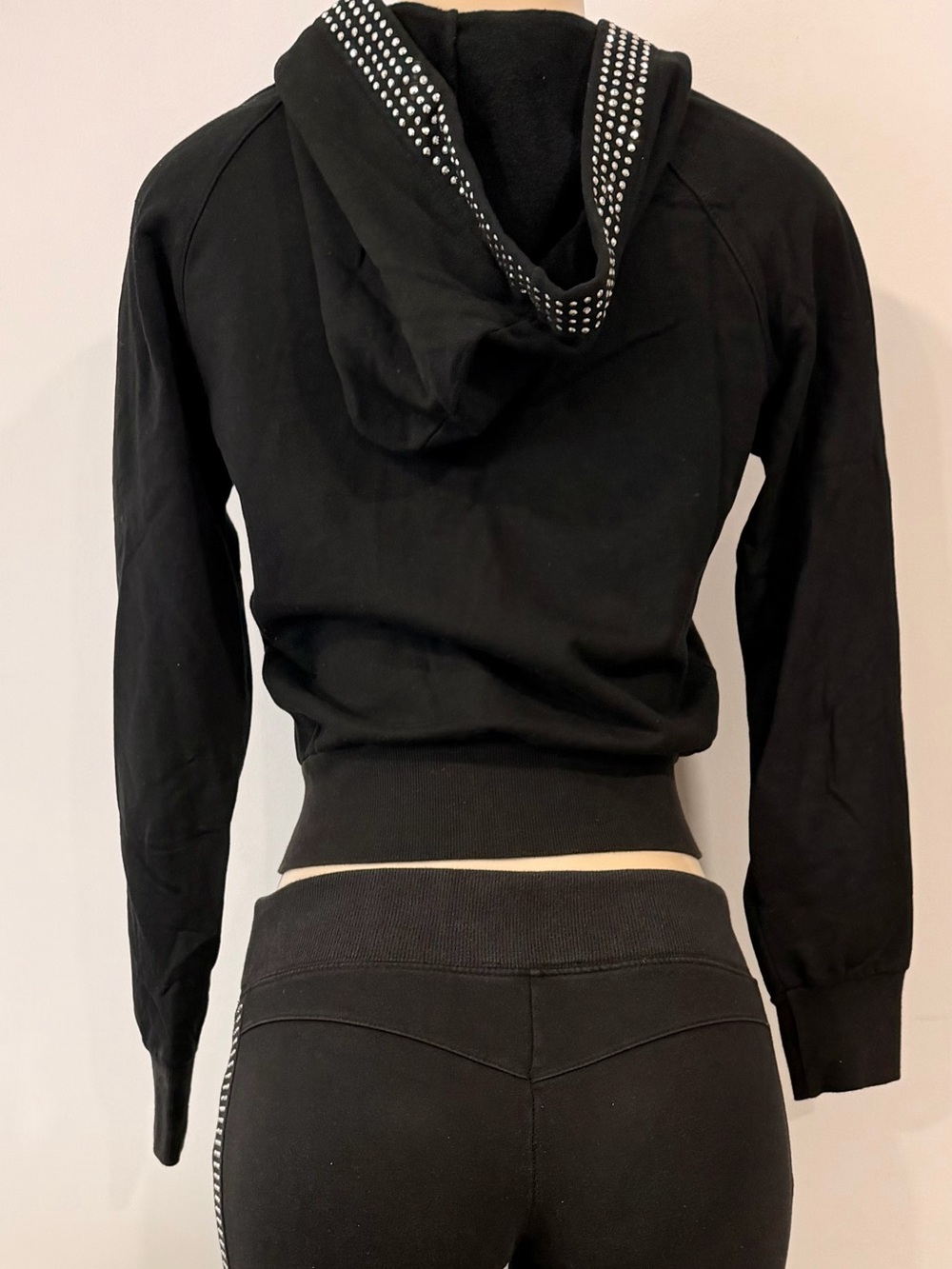 bebe Black Rhinestone Logo Hoodie Y2K - Picture 2 of 5